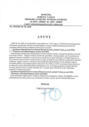 Anunt consultare publica proiect act normativ