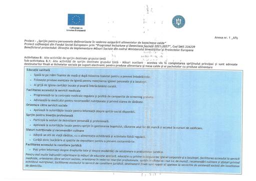 Sprijin pentru persoanele defavorizate in vederea asigurarii alimentelor de baza mese calde