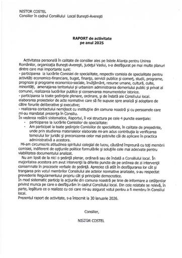 Raport activitate Nistor Costel anul 2025