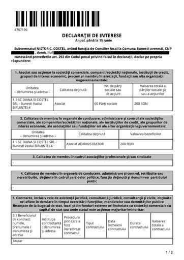 NISTOR COSTEL   Declaratie de interese