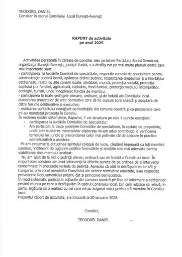 Raport activitate Teodorel Daniel anul 2025