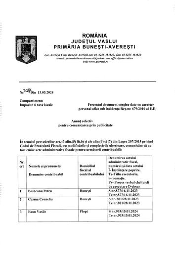 Anunt colectiv pentru comunicarea prin publicitate 15 05 2024