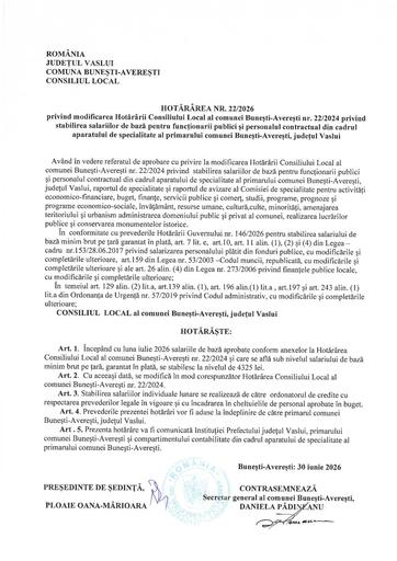 Hotararea nr 22 2026