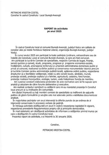 Raport activitate Petrache Kristin Daniel anul 2025