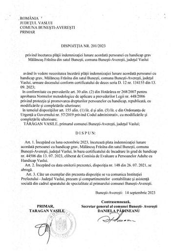 Dispozitia nr 201 2023