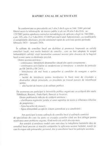 Raport activitate Agripina Costel anul 2025