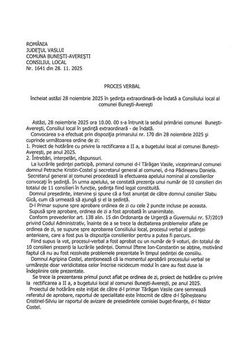 Proces verbal sedinta CL 28 noiembrie 2025