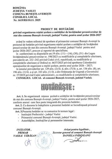 PROIECT ORGANIZARE RETEA SCOLARA