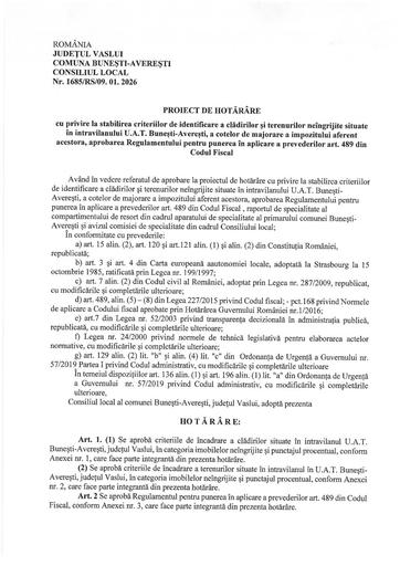 Proiect de hotarare stabilire criteriilor de identificare